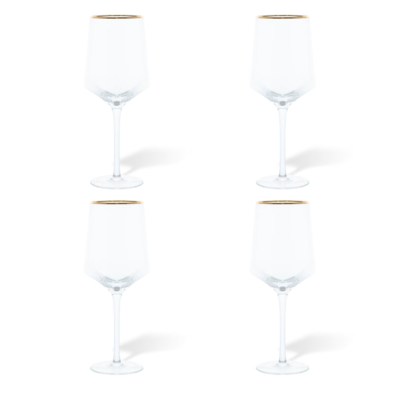 Mottled Patterned Wine Glass with Gold Rim Set of 4