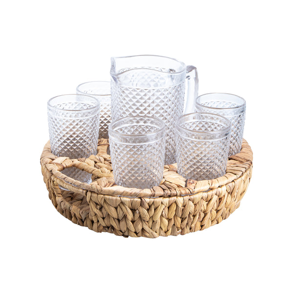 Rattan Basket Set of 4 Clear Retro Tumblers + Basket + Lid