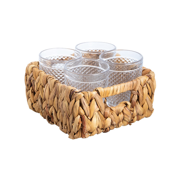 Rattan Basket with 4 Vintage Style Tumblers - Clear or Pink